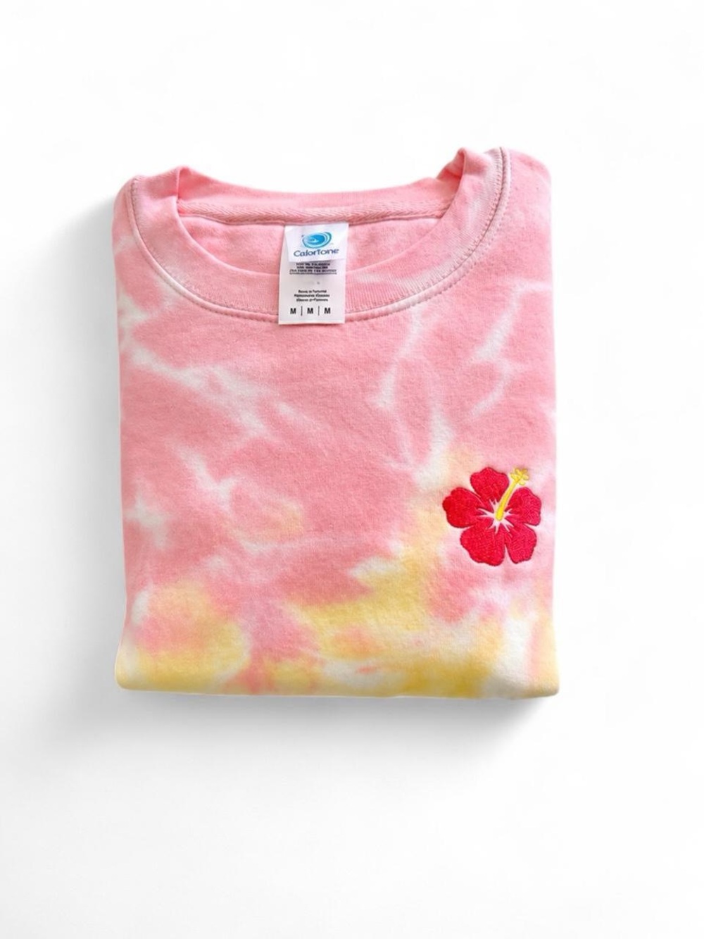 Women’s Pink Tie-Dye Hibiscus Graphic Sweatshirt Embroidered